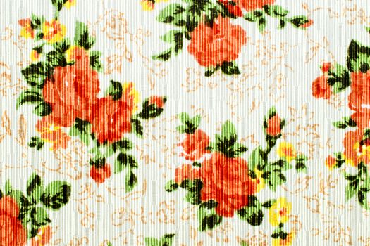 texture, print and wale of fabric orange flowers in beautiful floral pattern