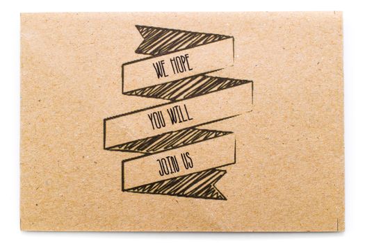 write text (we hope, you will, join us) on brown paper background texture