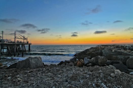 Beach sunset at Redondo beach pier.