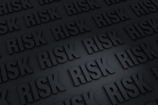 A dark background of gray "RISK" receding into the distance