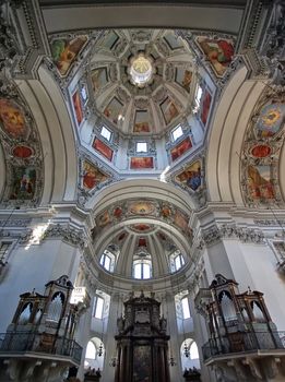 Inside Salzburg Cathedral, interior details of architecture.