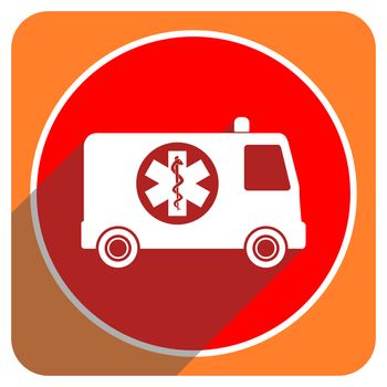 ambulance red flat icon isolated