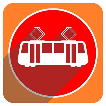 tram red flat icon isolated