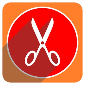 scissors red flat icon isolated