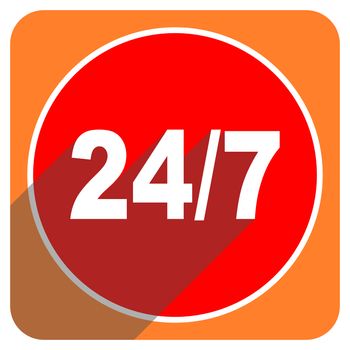 24/7 red flat icon isolated