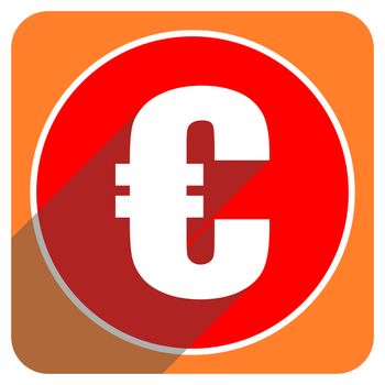 euro red flat icon isolated