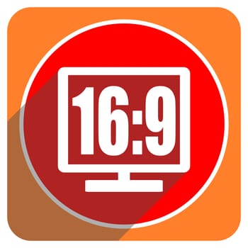 16 9 display red flat icon isolated