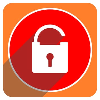 padlock red flat icon isolated