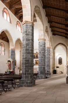 Ancient church in a castle with lava stone