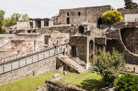 POMPEI APRIL 28: view of the Roman archeologic ruins of the lost city of Pompeii on April 28, 2013 in Pompeii, Italy