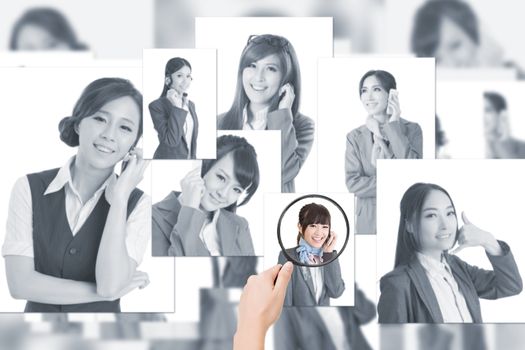 Concept of human resources, choose the right person from the people screen wall.