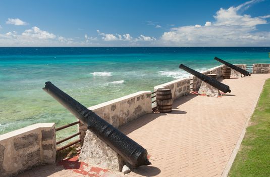 Needham's Point is a medieval fortification with cannons on the tropical Caribbean island of Barbados