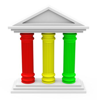 3d generated picture of a building with three different colored pillars