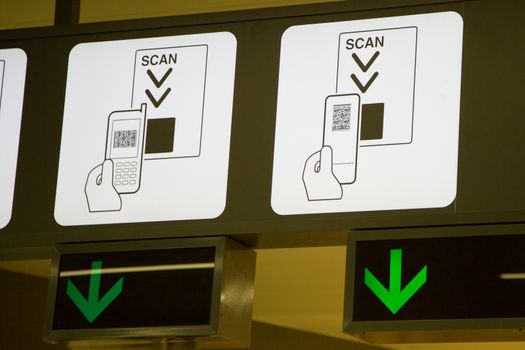 Automatic check in gates at the airport terminal