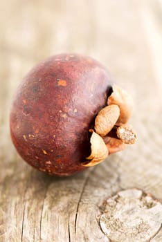 Mangosteen on wooden table