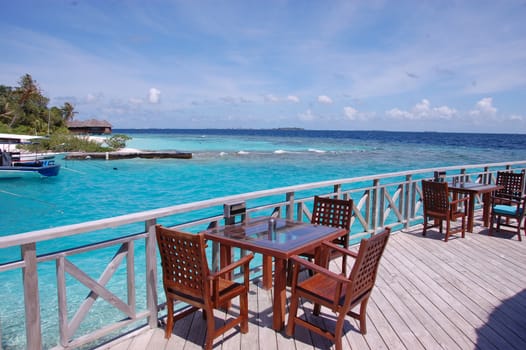 Open air cafe at ocean beach, Bandos Island, Maldives