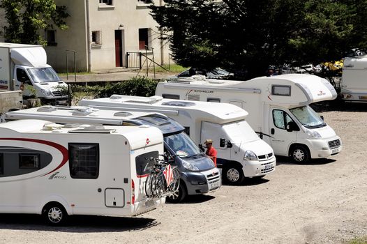 The motorhome parked in Anduze the time for homeowners to make the trip by the tourist steam train station.