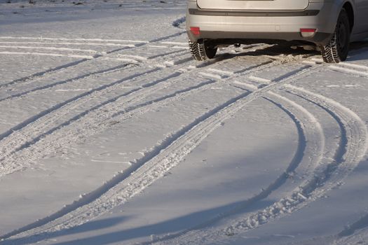 Wheel of a car on snow