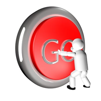 Go button pushed by puppet, 3d render