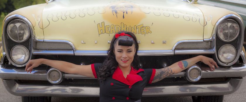 THORNCLIFF CALGARY CANADA, SEPT 13 2014: The annual Show and Shine with Pin Up Girls "Cars before 1964"