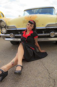 THORNCLIFF CALGARY CANADA, SEPT 13 2014: The annual Show and Shine with Pin Up Girls "Cars before 1964"