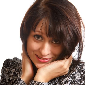 Young smiling woman on a white background