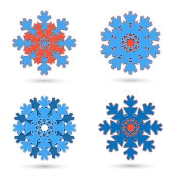 four isolated the abstract snowflakes blue pink colors
