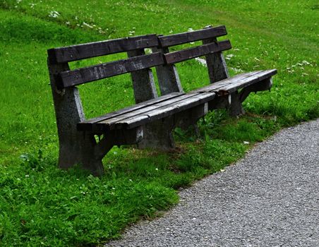 background with two old bench brown in the park
