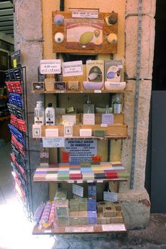 Shop Marseille soaps in a pedestrian street Anduze
