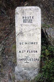 milestone dating from the French monarchy at the time this coast road to the Col des Cevennes Saint-Pierre between the Gard and Lozere is a royal road.