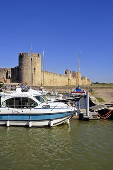 The marina of Aigues-Mortes in the background with the city walls.