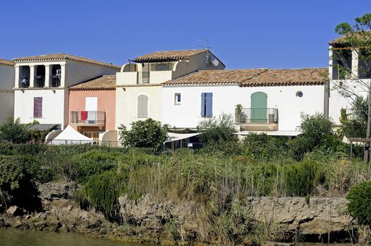 Residential area with marina at Aigues-Mortes in the heart of the Camargue in the south-east of France.