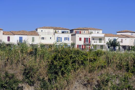 Residential area with marina at Aigues-Mortes in the heart of the Camargue in the south-east of France.