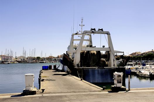 Trawler docked at the port of Le Grau-du-Roi in the Camargue until the next fishing