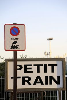 Parking space reserved for the tourist train of Saintes-Maries-de-la-Mer.