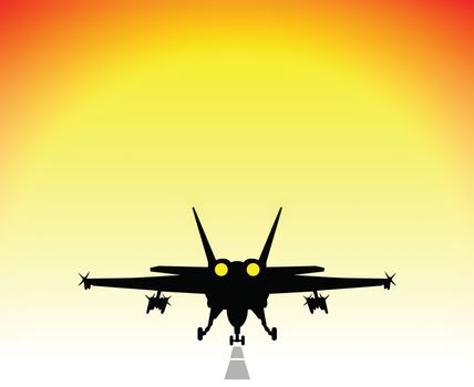 millitary jet fighter silhouette and sunrise illustration
