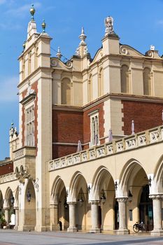 view of main market square with renaissance sukiennice in cracow in poland