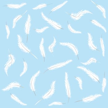 White feathers flying on blue sky