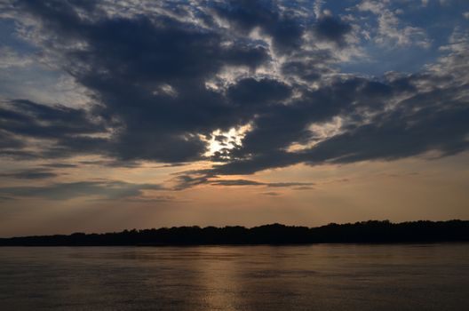 Beautiful sky at sunset in Ruse,Danube river