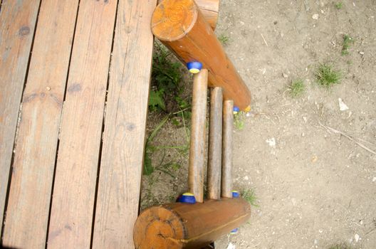 A set of stairs on a playscape at a playground.