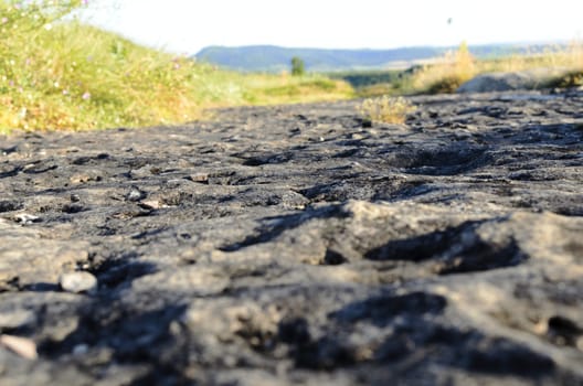 Wild west road landscape close up to unique rocks