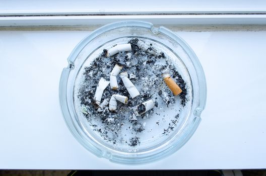 Ashtray Full of Cigarettes burnt butts wet and disgusting