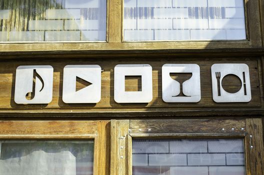 White Bar Icons Set On Wooden Wall