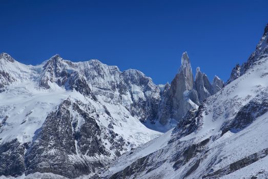 Panoramic view of snowy slopes in Los Glaciares National Park       