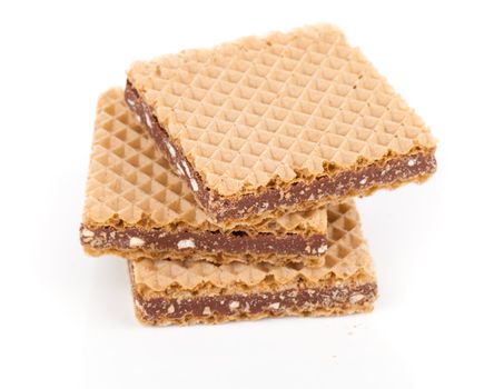 Wafers with chocolate on a white background