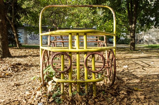 Playground yellow truck retro spring close up