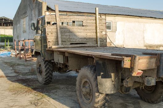 detail of an old, dirty military truck