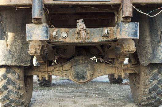 detail of an old, dirty military truck