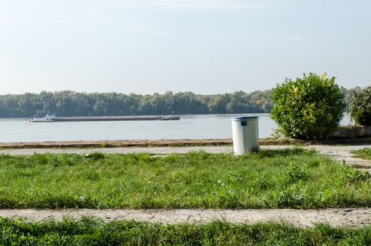 Danube river wide like a sea, promenade at city of Rousse,Bulgaria