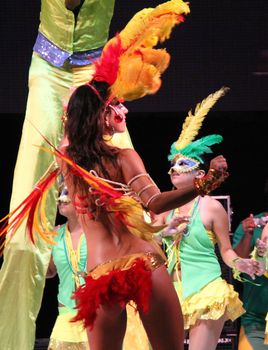 Entertainers performing on stage at a carnaval in Playa del Carmen, Mexico 10 Feb 2013 No model release Editorial use only